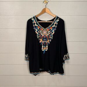 Vibrant Embroidered Black Tunic Top